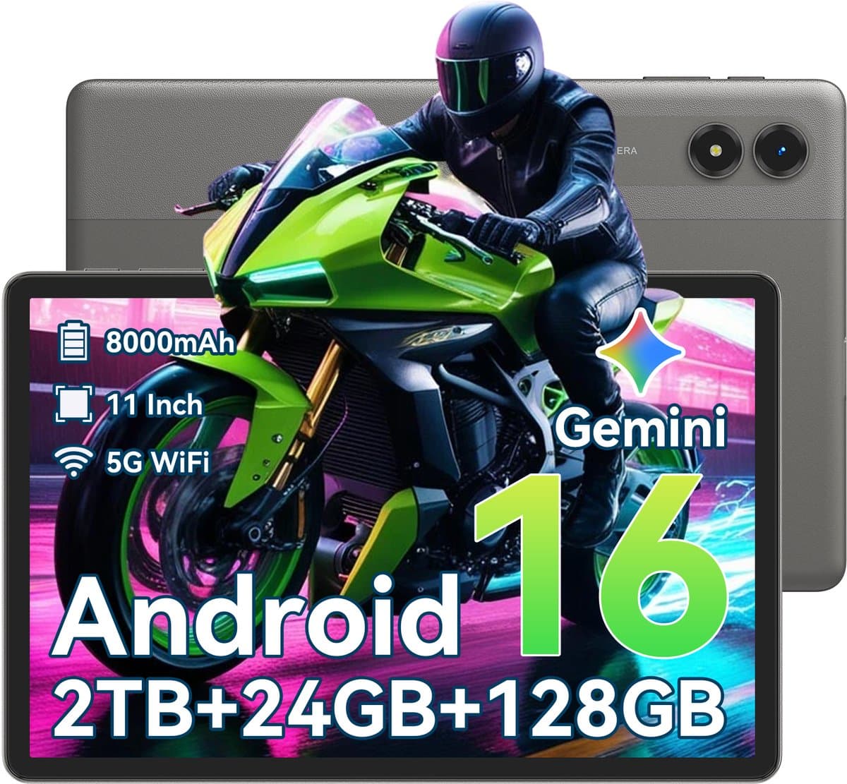 TABWEE Tablet - T50 Tablet - 24GB RAM - 128GB ROM - Android 16 - 11 inch - 8000mAh - WIFI Tablet - OTG - Grijs — afbeelding 1