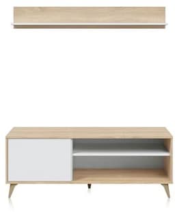 Wit TV-module met plank en eikenhout afwerking - TV-meubel voor woonkamer — thumbnail 6