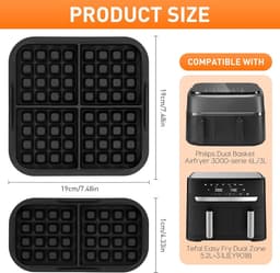 2 stuks wafelinzetstukken - geschikt voor Philips Airfryer 3000-serie (6L/3L) & Tefal EY9018 Airfryer - grijs — thumbnail 4