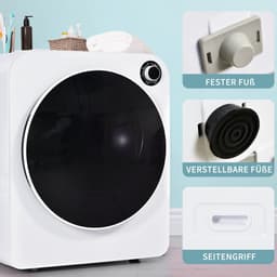 Re-purelife® Compacte Wasdroger met Afvoer voor Kleine Ruimtes - 3 kg Capaciteit - 5 Programma's - Energieklasse G - Geschikt voor Opbouw of Opstelling - Stille Werking - 49x39x59 cm - Wit — thumbnail 9