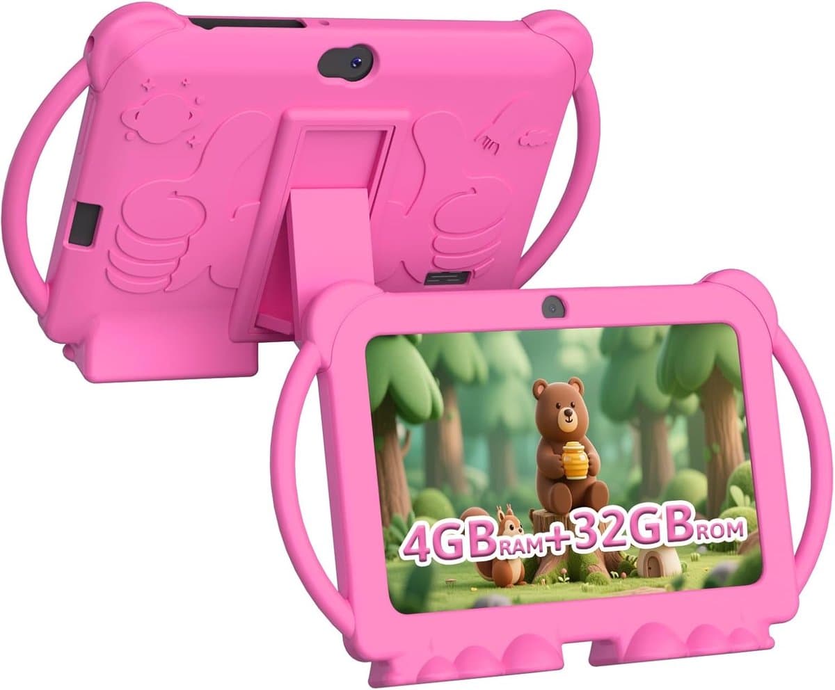 Peutertablet - Kindertablet Peuter - 7-inch IPS-scherm/Android 12 - 1 Stuk - Voor Kinderen Van 3–12 Jaar Roze — afbeelding 1