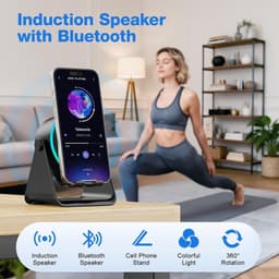 Kraftverdia - 5-in-1 Wireless Mini RGB Speaker - Telefoonhouder - Telefoonhouders Auto - Magnetisch - Bluetooth Speaker - Draadloze Oplader - Wireless charger - GSM Lader - 360° verstelbare houder voor iPhone/Android/iPad/Samsung - Cadeau — thumbnail 2