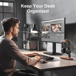 Walnoothout Hoofdtelefoonstandaard, Natuurlijk Houten Desktop Hoofdtelefoonhouder met Opbergbasis, Geschikt voor AirPods Max, Beats, Bose, Sony, Sennheiser, Gaming, enz — thumbnail 4