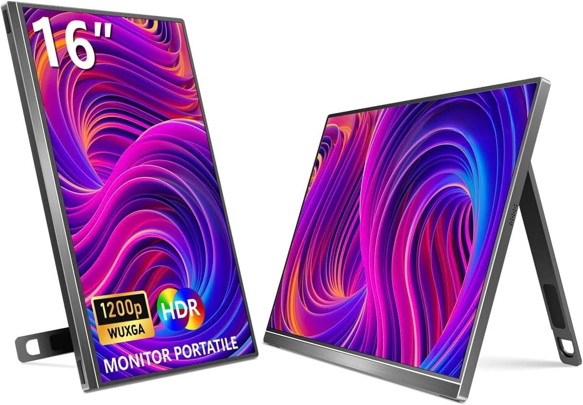 SNJY® Portable Monitor - Draagbare Monitor - Draagbaar Scherm - 0,8 cm Ultradun - 16 Inch - 1920 x 1200p IPS - Zwart — afbeelding 1