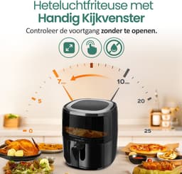Emerio Airfryer XL - 5 Liter Heteluchtfriteuse - Regelbare thermostaat 80ºC tot 200ºC - 12 Kookprogramma's - Digitaal display - Timer functie - Kijkvenster - Cool touch - AF-129329.3 Zwart — thumbnail 7