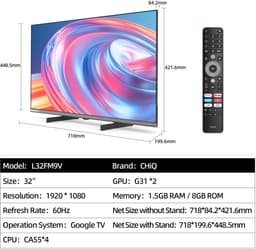 CHiQ L32M9PD - Portable TV 32 Inch - Draadloze 12 Volt TV - USB-C power - Ideaal voor caravans, campers - Metalen Randloos - Inclusief powerbank - 2025 Nieuw — thumbnail 4