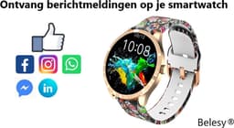 Belesy® BQSiRgSk Pro Skull - Smartwatch Dames – Smartwatch Heren - Horloge - 1.28 inch - Kleurenscherm - Stappenteller - Bloeddruk - Hartslag - 75+ Wijzerplaten – Sporten – Rose goud – Staal - Siliconen – Skull - Zwart - Kerstcadeau — thumbnail 17