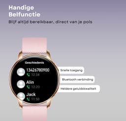 Kiraal Valencia AMOLED Smartwatch voor Dames - RVS, Lederen en Siliconen Bandje - Hartslagmeter - Stappenteller - Slaapmonitor - Multisport - Compatibel met Android en iOS - Rosé Goud en Roze — thumbnail 5