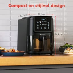 KitchenBrothers Airfryer XL - 1500W - PFAS-Vrij - 5L - Heteluchtfriteuse - 60ºC tot 200ºC - Met kijkvenster - Compact design - Extra stil - 6 Kookprogramma's - Zwart — thumbnail 5