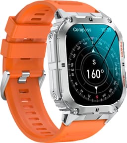 WizBay Premium Select® 1.96 inch AMOLED - Kompas - Bluetooth Bellen - Message - Dynamic Hartslag & Slaap Monitor - Bloeddruk & O2 - 100+ Sport Modi - 650mAh - Magnetic Laden - Zink Alloy Mat Zilveren Kast - Oranje TPU Band — thumbnail 15