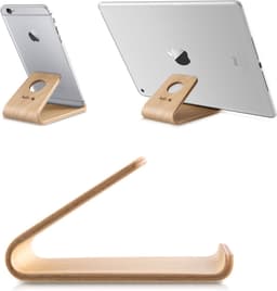 kalibri standaard voor mobiele telefoons - Universele standaard - Voor smartphones en tablets - Antislip - Berkenhout - Lichtbruin — thumbnail 5