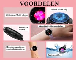 Belesy® Dakota Smartwatch Dames – Smartwatch Heren – Horloge 1.04 inch AMOLED Kleurrijk Touchscreen – Veel Gezondheidsmeters – Fitness Tracker – Agenda & Email & Meldingen – Bluetooth Bellen – Muziek Speler – AI Voice Assistent – Zwart Staal — thumbnail 5