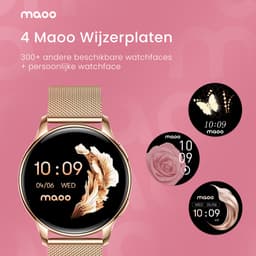 Maoo Ventura AMOLED Smartwatch Dames - RVS en 4x Siliconen Bandje - Stappenteller - Hartslagmeter - Slaapmonitor - Multisport - Geschikt voor Android en iOS - Rosé Goud en Roze — thumbnail 16