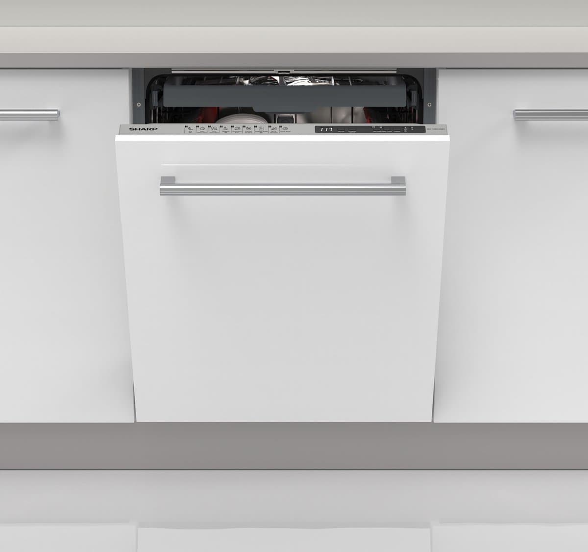 Sharp QWNI25I44BXEU - volledig geïntegreerd - 60cm - energie label B - auto open Door - 9 programma's - besteklade + topsproeier - 10 jaar motorgarantie — afbeelding 1