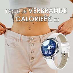 Darenci Smartwatch Classy Pro - Smartwatch dames - Smartwatch heren - Activity Tracker - Touchscreen - Lederen band - Dames - Heren - Horloge - Stappenteller - Bloeddrukmeter - Verbrande calorieën - Zuurstofmeter - Zilver - Wit - Spatwaterdicht — thumbnail 8
