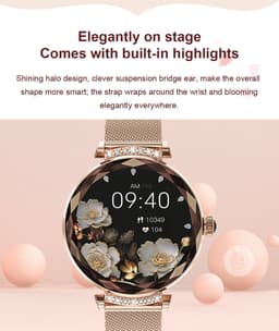 WizBay Premium Select® 1.19inch Smartwatch Dames Heren AMOLED - Android en iOS - Bluetooth Call - Smartwatches - Magnetic Laden - O2 en Bloeddrukmeter - Multiple Sport - Message - Slaap meter - Gold Horlogekast - Gold Band plus Roze TPU Band — thumbnail 16