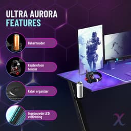 Xergonomic Game Bureau - Gaming Desk - Carbonfiber look - B125xH75xL62 cm - Computer Tafel - Incl. beker-, koptelefoonhouder en kabelorganizer - Xergax - Zwart — thumbnail 13