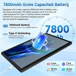 11 inch Tablets - Android 16 - 32GB RAM(3G+29GB) - 256GB - 7800mAh - WiFi6 - Widevine L1 - Face ID - Tablet met toetsenbord,muis,Pen - Zwart — thumbnail 3