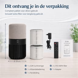 ZUKI Luchtreiniger met HEPA 13 Filter – Tegen Hooikoorts & Allergie – Fluisterstil (28dB) – Voor Slaapkamer – Tot 25m² – CADR 125 m³/u – Met Afstandsbediening — thumbnail 6