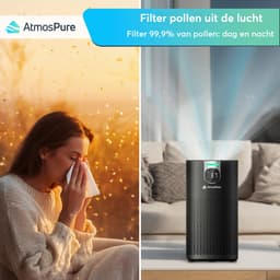 AtmosPure® CleanAir Luchtreiniger - Air Purifier met vervangbaar HEPA 13 + Koolstof filter - CADR 250 m³/h - Zwart - Voor 98 m² - Filtert pollen, huisstofmijtallergenen en fijnstof - 3 standen + stille slaapstand - Luchtkwaliteit Sensor — thumbnail 12