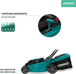 VONROC Accu Grasmaaier – 40V – 38 cm maaibreedte - Vier instelbare maaihoogtes: 35/45/55/65 mm - Incl. 45L Opvangbak - Excl. Accu’s en snellader — thumbnail 5