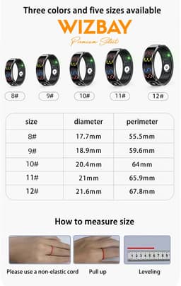 WizBay Premium Select® Smart Ring Color LED Zilver - Maat 10 - Hartslag Slaap Zuurstof - Gesture - Multi Sport Modi — thumbnail 2