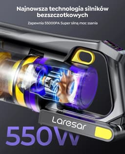 Draadloze Stofzuiger - 550W - 55000PA Zuigkracht - Handstofzuiger - Laresar X11 - Smart Touch Display - 60 min Looptijd - Cycloon Technologie - Met Turbo Borstel - Voor Tapijt en Vloer - 3 Filtersets - EU Plug — thumbnail 6