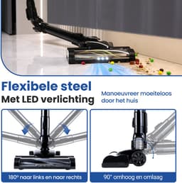 Saaf G90M Steelstofzuiger met Dweilfunctie - 8-delige set met Buigbare Steel - 26.5Kpa - Stofzuiger zonder Zak - 200W - Draadloos - Zwart — thumbnail 6