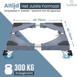 VanDijck Wasmachine Verhoger - Met Wielen - Verstelbaar 42-75 cm - Max 300 kg — thumbnail 7