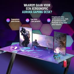 Xergonomic Game Bureau - Gaming Desk - Carbonfiber look - B125xH75xL62 cm - Computer Tafel - Incl. beker-, koptelefoonhouder en kabelorganizer - Xergax - Zwart — thumbnail 14