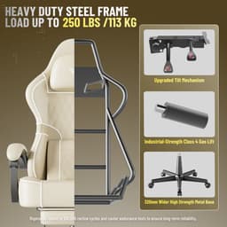 Soontrans-Beige-Gaming Stoel-met Inklapbare Voetensteun-Gamestoel Verstelbaar Rugleuning-Ergonomische Gaming Chair als Bureaustoel-Uitgerust Met Hoofdsteun en Lendensteun-PU-Leer-Computerstoel Gaming-Voor Volwassenen en Jongeren — thumbnail 5