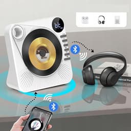 CD Speler - Bluetooth Speaker - Witte Multifunctionele Audiospeler - Met USB, AUX & Remote - Slaaptimer & Batterij - Voor Muziek in Huis — thumbnail 2
