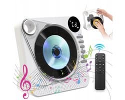 CD Speler - Bluetooth Speaker - Witte Multifunctionele Audiospeler - Met USB, AUX & Remote - Slaaptimer & Batterij - Voor Muziek in Huis