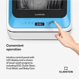 Klarstein Vaatwasser Amazonia Mini - Compact Aanrechtblad, 7 Programma's, 5L Tank of Directe Aansluiting, Energie-efficiëntieklasse D, Stil 58dB, Digitaal Display, Draagbaar Tafelblad voor Kleine Keukens, Blauw - Mini-Vaatwasser - voor Keuken — thumbnail 5