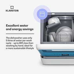 Klarstein Vaatwasser Amazonia Mini - Compact Aanrechtblad, 7 Programma's, 5L Tank of Directe Aansluiting, Energie-efficiëntieklasse D, Stil 58dB, Digitaal Display, Draagbaar Tafelblad voor Kleine Keukens, Blauw - Mini-Vaatwasser - voor Keuken — thumbnail 13