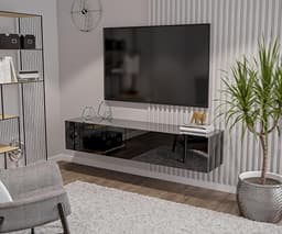 Zwart Hoogglans TV Meubel 180cm - Modern Lowboard voor Televisie in Woonkamer — thumbnail 2