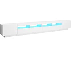 Grote TV Kast met RGB LED Verlichting, Wit, 300 cm Breed - Entertainmentmeubel