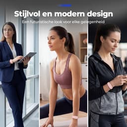 Shrivasta Activity Tracker Plus | armband met AI-Gezondheidsanalyse & Lichaamstemperatuur meting | Dames & Heren | Roze | Hartslag | SpO₂ | Slaapmonitor | Stress | Menstruatiecyclus | Inclusief 2 Armbanden (siliconen & Nylon) – Waterdicht — thumbnail 7