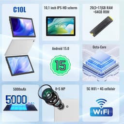 Hotlight C10L - Android 15 Tablet - 10.1 inch - 20(3+17)GB RAM/64GB ROM– 5000mAh - WiFi 6 - 5MP+8MP Camera - Wit — thumbnail 7