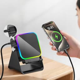 Draadloze Luidspreker - Magnetische Bluetooth-speaker met Sensor & Sfeerverlichting Dubbele modus: inductie + Bluetooth - Sfeerverlichting - 5000mah - Zwart - 360° Verstelbaar — thumbnail 13