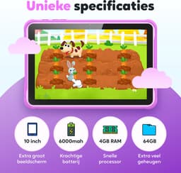 Spoused Kindertablet – 10.1 Inch – Kindertablet vanaf 3 jaar – 64GB – 4GB RAM– 6000 mAh Batterij - Incl. Beschermhoes & Ouder Control app – Paars — thumbnail 4