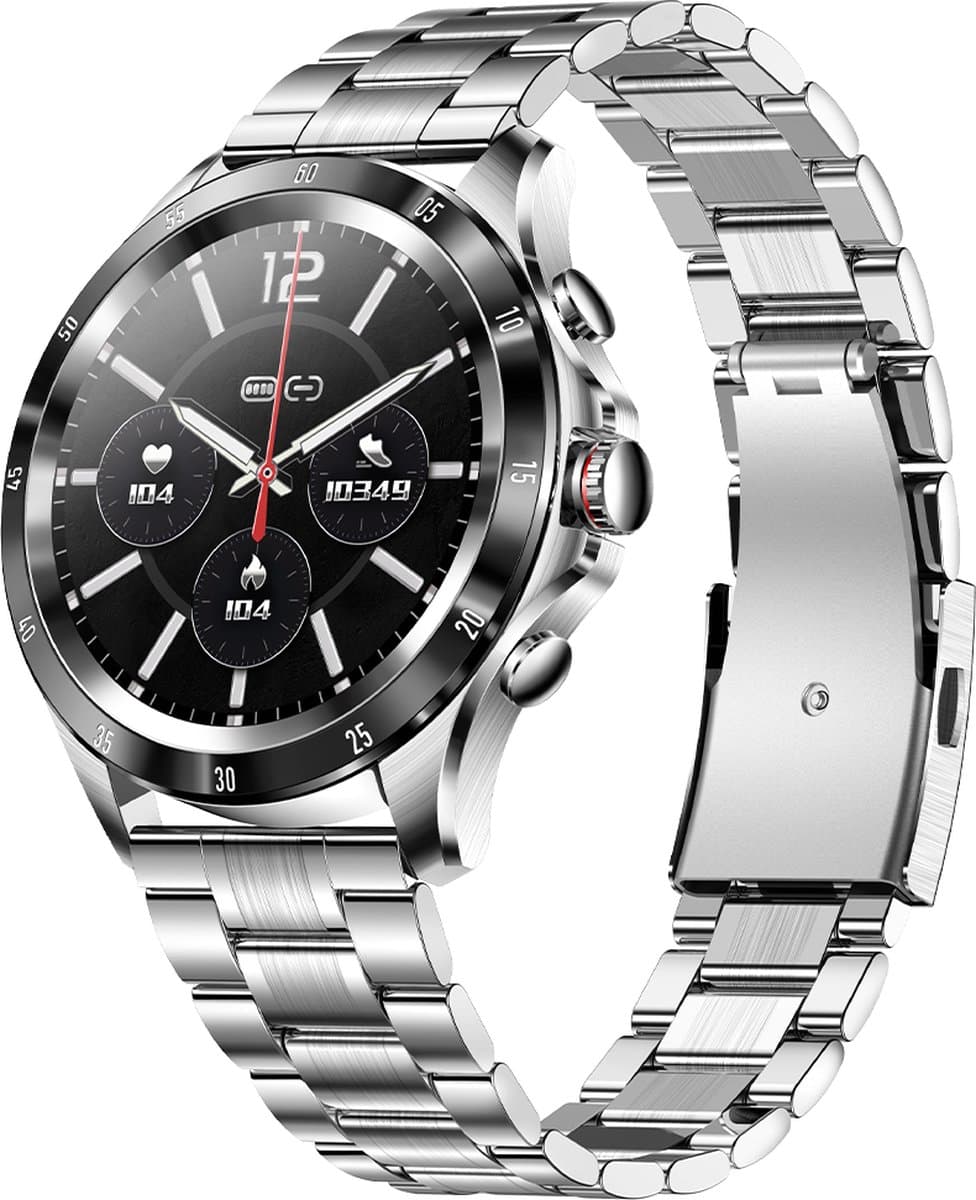 Darenci Platinum Pro Smartwatch Heren – Zilver/Zwart – RVS Band – Bluetooth Bellen & Muziek – Hartslag-, Bloeddruk- & Zuurstofmeter – IP67 Waterdicht – Luxe Activity Tracker — afbeelding 1