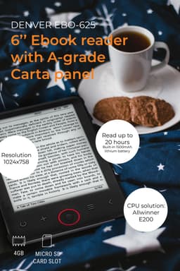 Denver E Reader 6 inch - E book Reader 4GB - A kwaliteit Carta-paneel - MicroSD Ingang - EBO625 — thumbnail 2