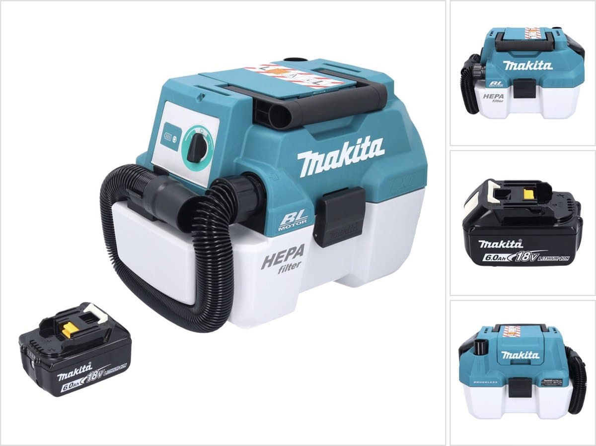 Makita DVC 750 LG1 accustofzuiger LXT 18 V 67 mbar 7,5 l borstelloos + 1x accu 6,0 Ah - zonder oplader — afbeelding 1