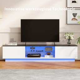 Tv-kast - Mediameubel Woonkamer - Moderne Opbergruimte - Instelbare Ledverlichting - 160 cm Breed - Wit — thumbnail 5