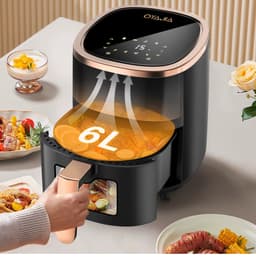 Lifero Airfryer - Heteluchtfriteuse Zwart 1800W - Turbo Air Fry - Mini Oven 6L - Kijkvenster - Digitaal Display - 29,5×25×25cm — thumbnail 5