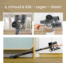 Vapore Steelstofzuiger Draadloos - 47 Minuten Accuduur - 350W - Snoerloze Stofzuiger - Stofzuiger Zonder Zak - Op Accu - Vacuum Cleaner - Kruimeldief - Draadloze Steelstofzuiger - Zwart — thumbnail 4