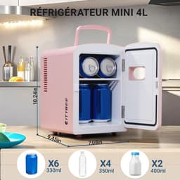 NETTLIFE Mini Koelkasten 4L - Mini-Koelkasten - 12V/230V Auto Aansluiting - 25dB - Vrijstaand - Geschikt voor dranken cosmetica voedsel - Minikoelkast ideaal - voor in de auto - kamer - camping - kantoor - Roze — thumbnail 2