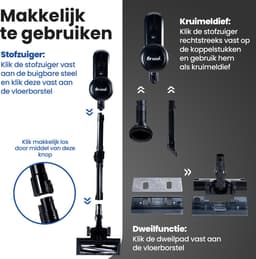 Saaf G90M Steelstofzuiger met Dweilfunctie - 8-delige set met Buigbare Steel - 26.5Kpa - Stofzuiger zonder Zak - 200W - Draadloos - Zwart — thumbnail 5