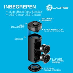 JLab Jbuds Bluetooth Speaker Draadloos - Draagbare Muziekbox - 12 uur Batterijduur - 30 Watt - Bass Boost - IPX6 Waterproof - Multipairing - Instelbare Party Lights - App Equalizer - Zwart — thumbnail 8